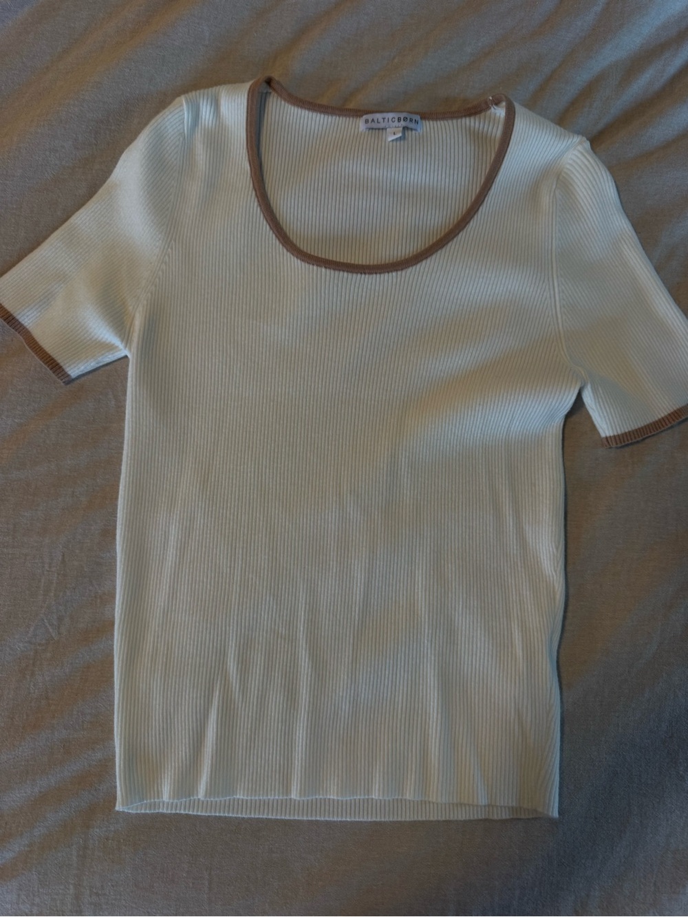 Baltic Born Cream Ribbed Short Sleeve Tee with Brown Trim
